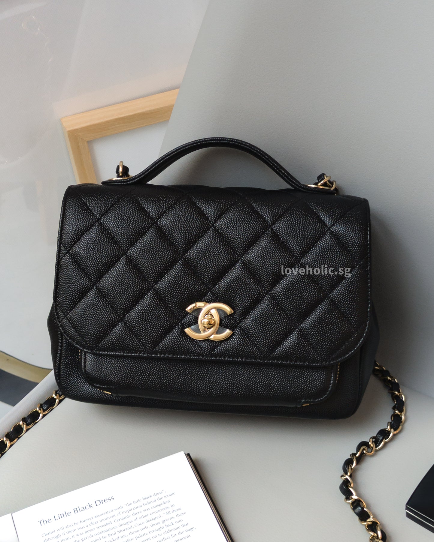 Chanel Business Affinity Flap Bag with Handle Medium | Black Caviar Light Gold Hardware-front