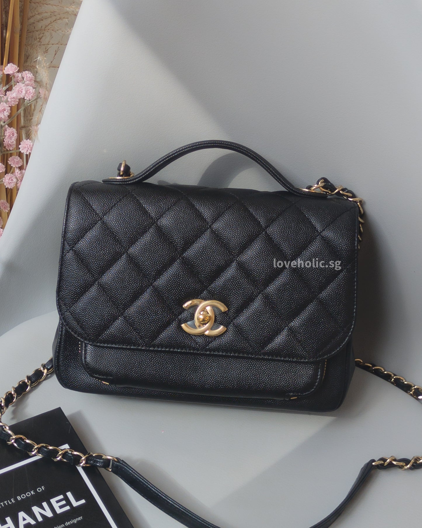 Chanel Business Affinity Flap Bag with Handle Medium | Black Caviar Light Gold Hardware-front