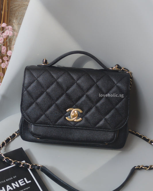 Chanel Business Affinity Flap Bag with Handle Medium | Black Caviar Light Gold Hardware-front