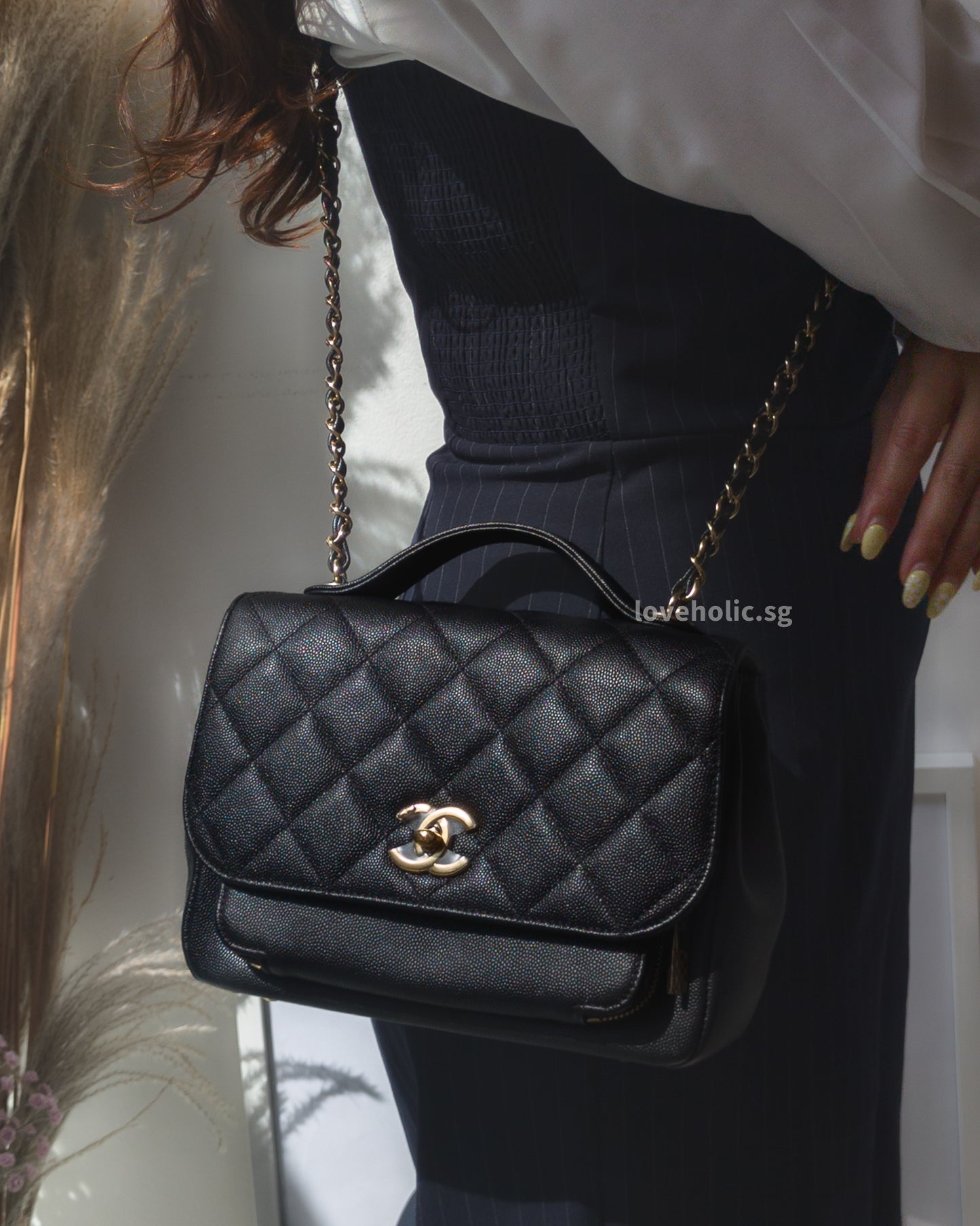 Chanel Business Affinity Flap Bag with Handle Medium | Black Caviar Light Gold Hardware-model