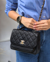 Chanel Business Affinity Flap Bag with Handle Medium | Black Caviar Light Gold Hardware-model