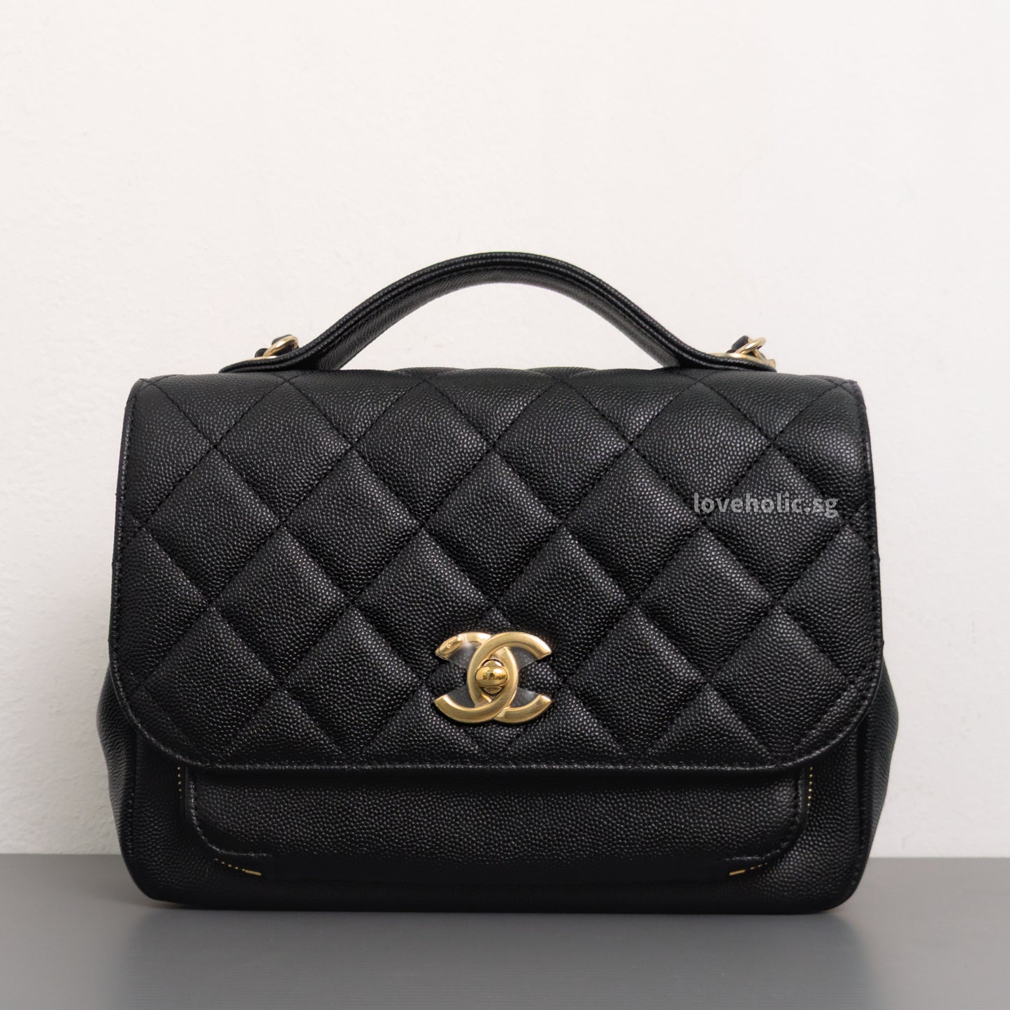 Chanel Business Affinity Flap Bag with Handle Medium | Black Caviar Light Gold Hardware-front1