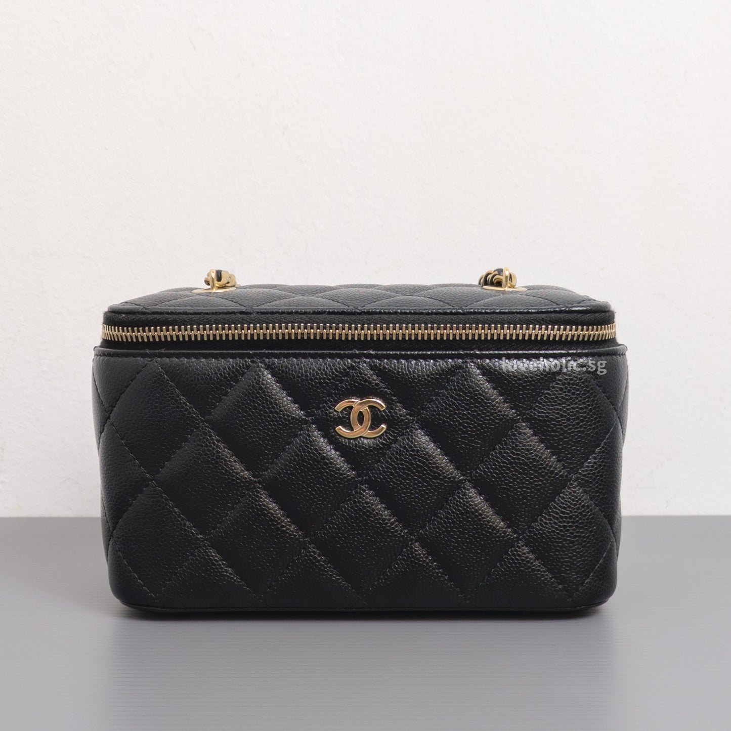 Chanel Vanity Bag with Chain Black Caviar Light Gold Hardware-front1