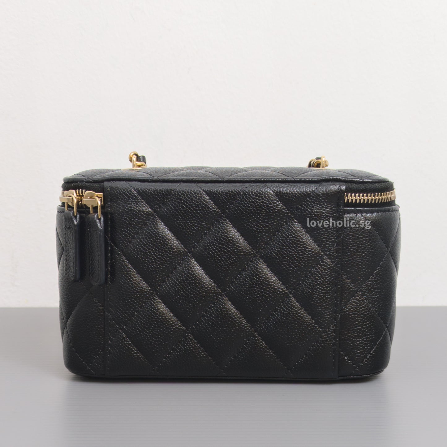 Chanel Vanity Bag with Chain Black Caviar Light Gold Hardware-back