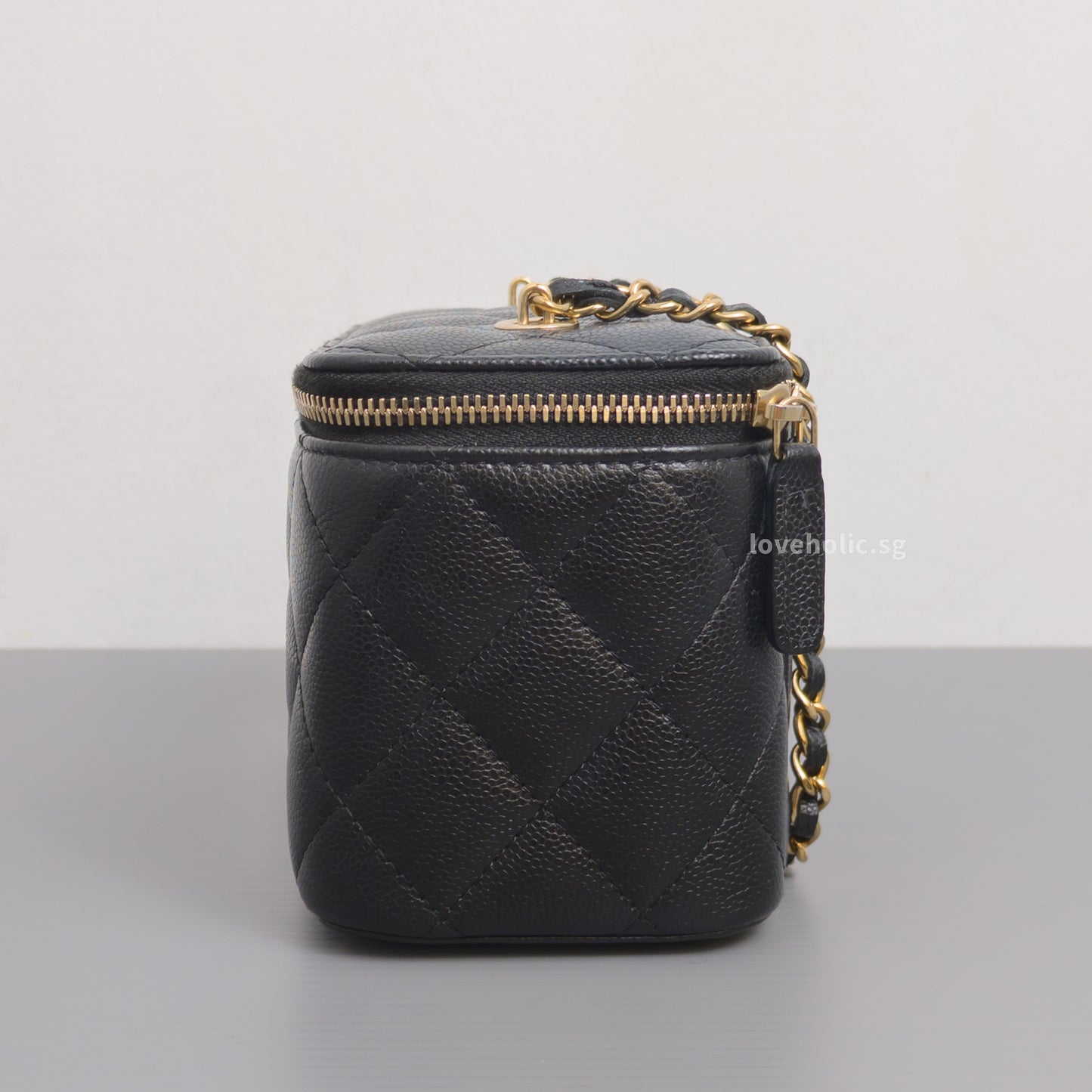 Chanel Vanity Bag with Chain Black Caviar Light Gold Hardware-details