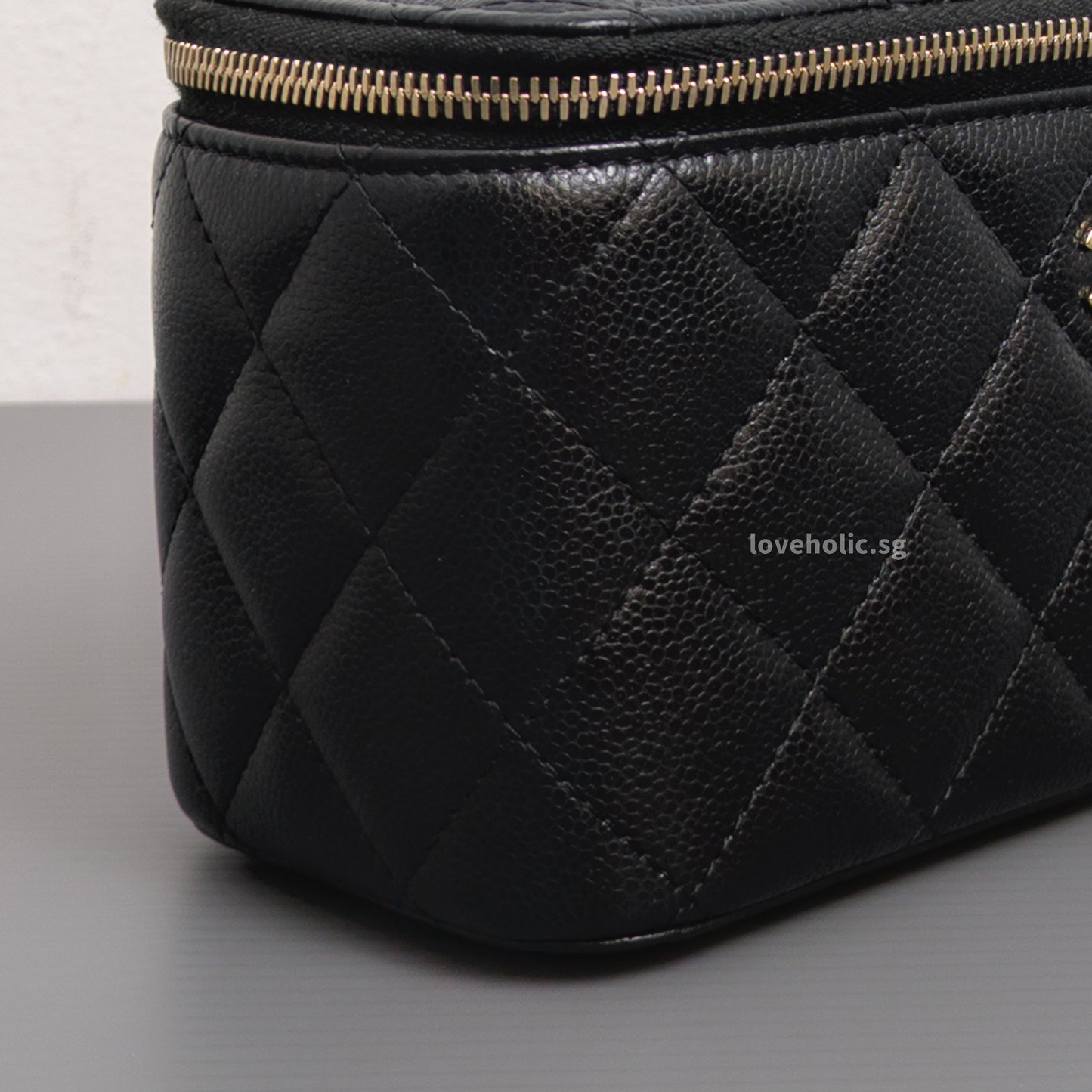 Chanel Vanity Bag with Chain Black Caviar Light Gold Hardware-details
