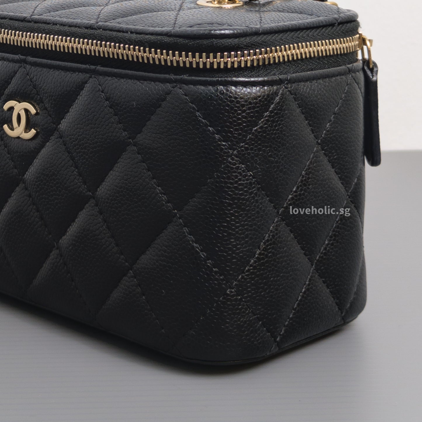 Chanel Vanity Bag with Chain Black Caviar Light Gold Hardware-details