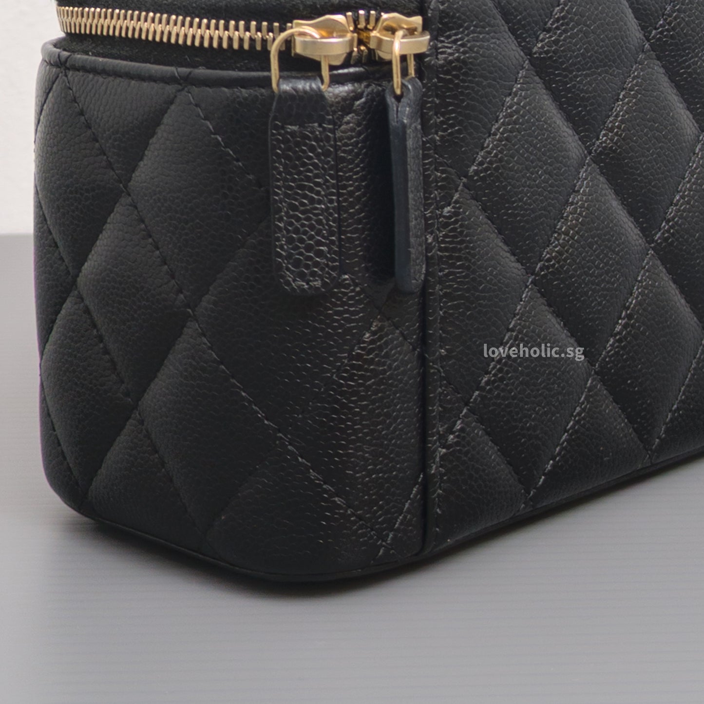 Chanel Vanity Bag with Chain Black Caviar Light Gold Hardware-details