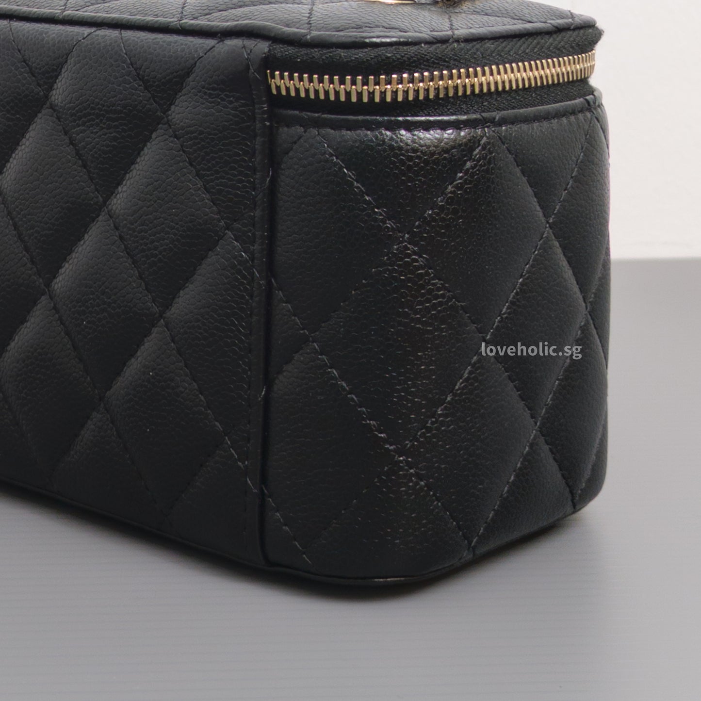 Chanel Vanity Bag with Chain Black Caviar Light Gold Hardware-details
