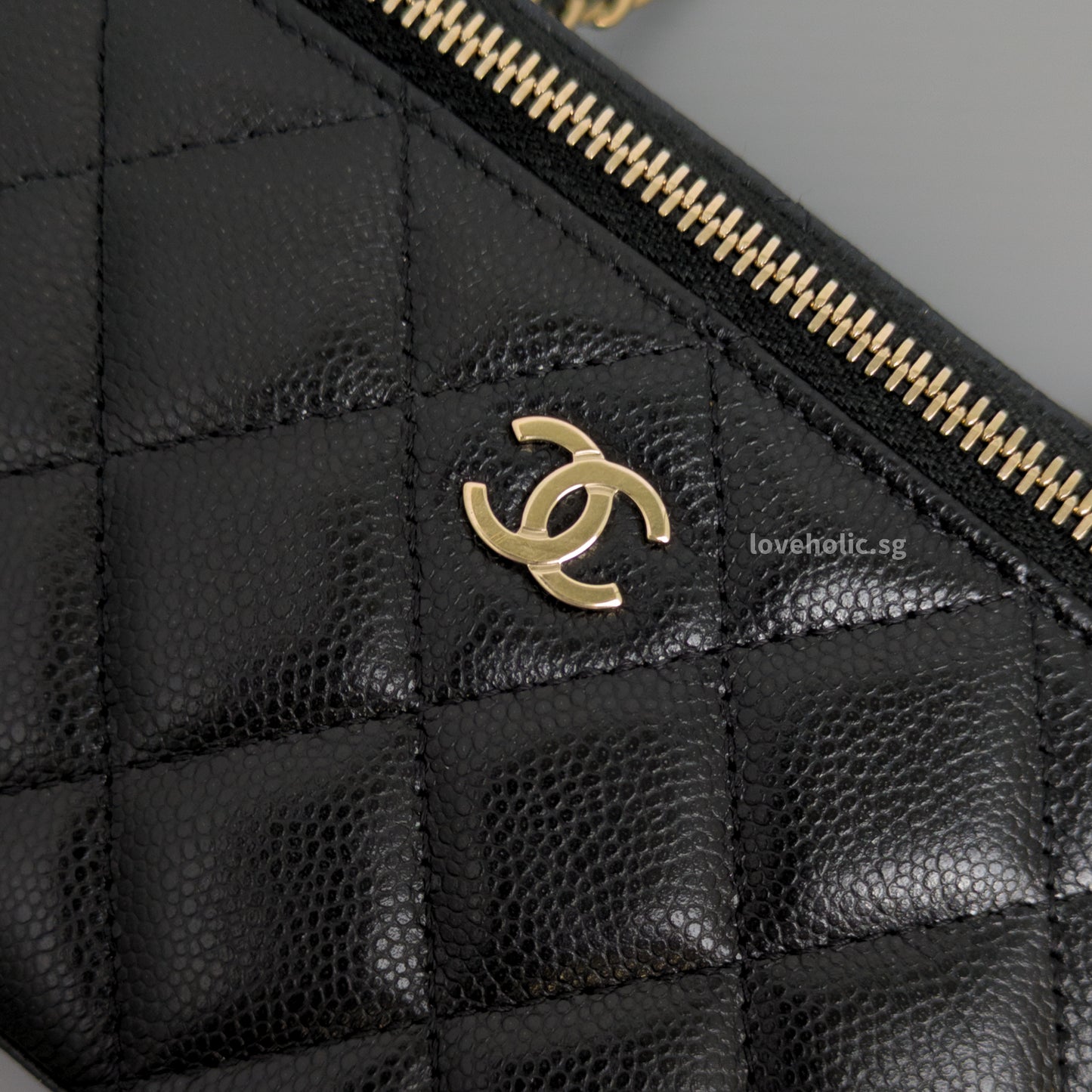 Chanel Vanity Bag with Chain Black Caviar Light Gold Hardware-details