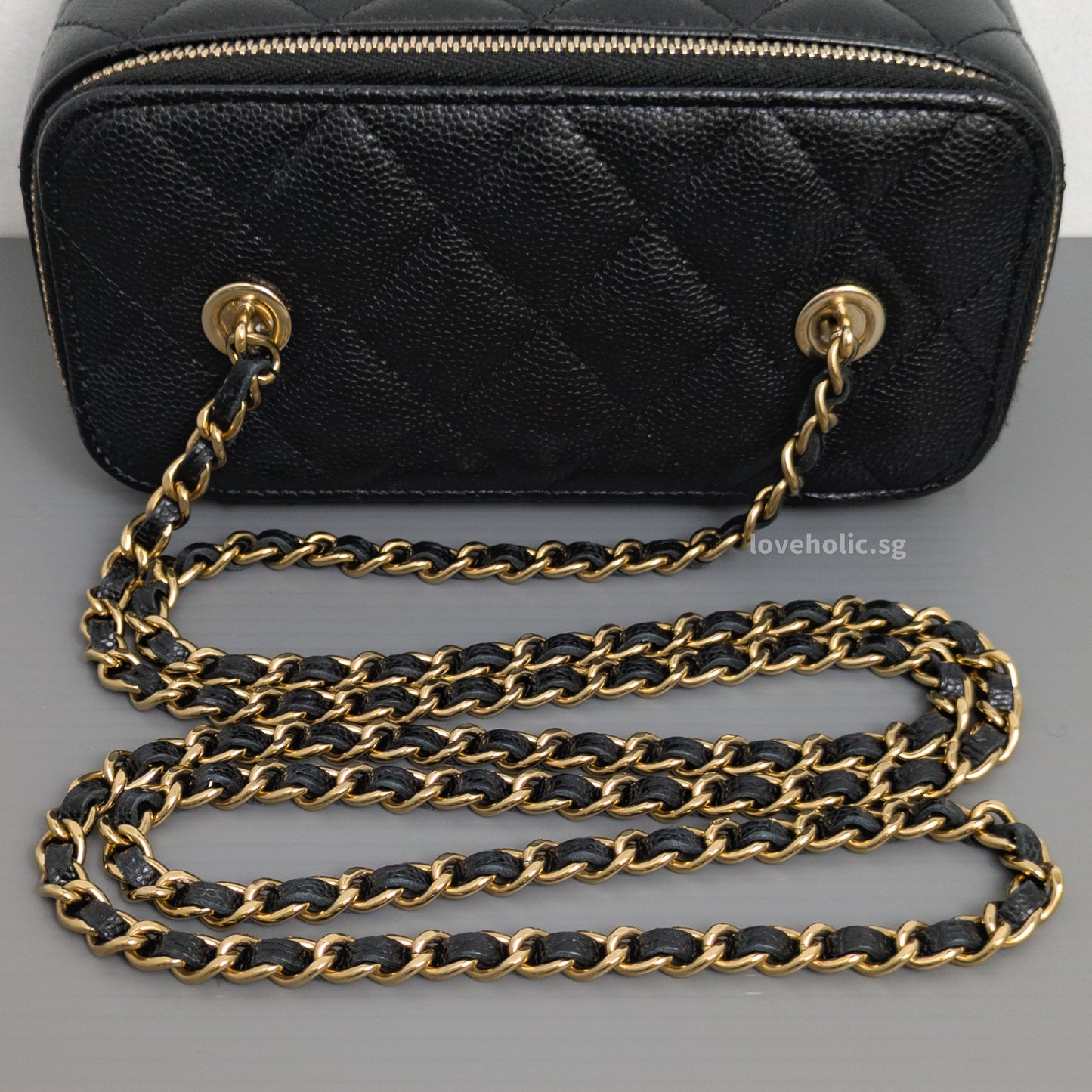 Chanel Vanity Bag with Chain Black Caviar Light Gold Hardware-details