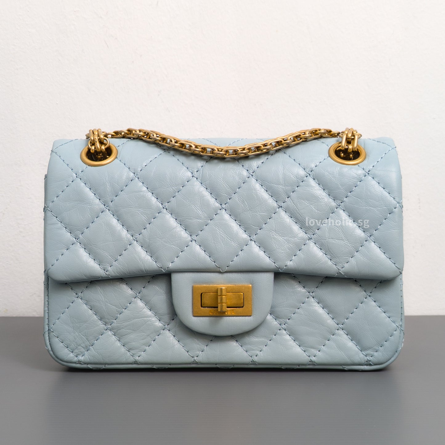 Chanel Reissue 2.55 Mini | Light Blue Calfskin Brushed Gold Hardware-front1