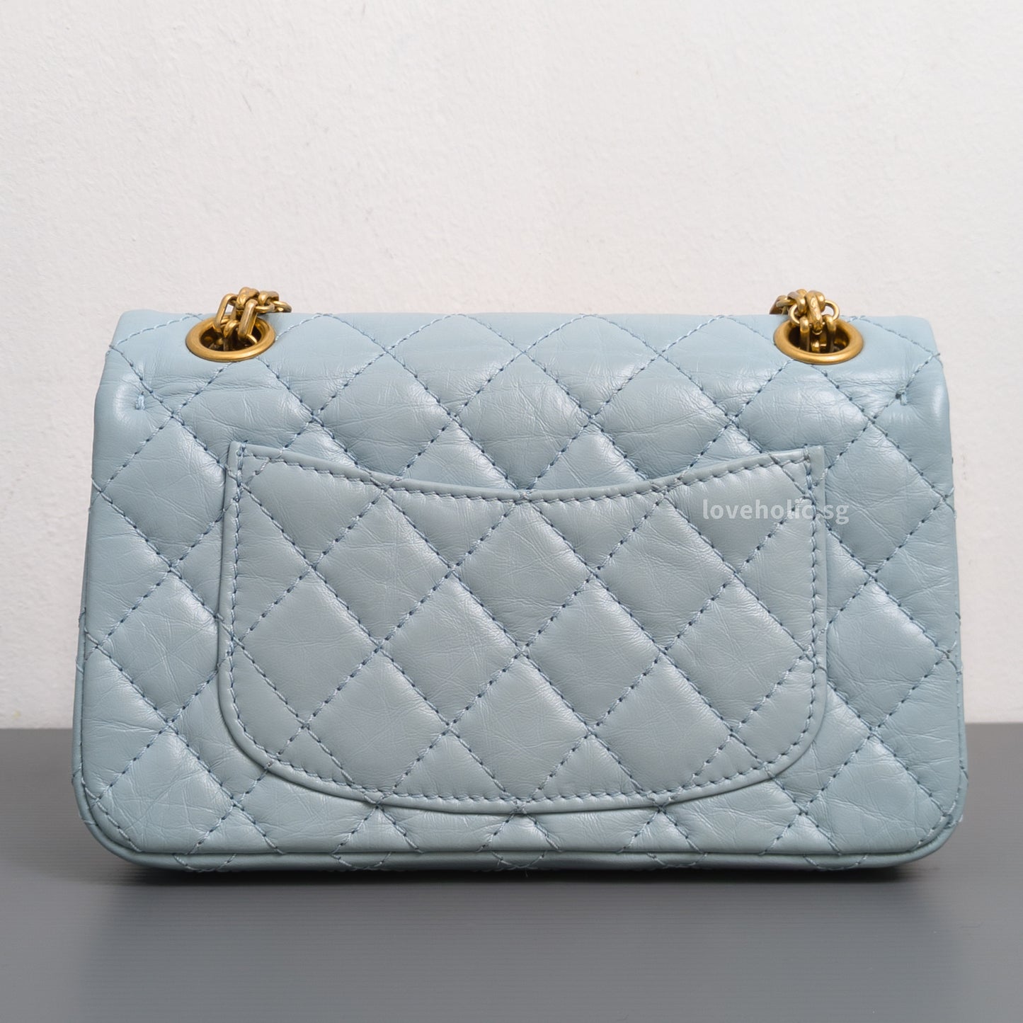 Chanel Reissue 2.55 Mini | Light Blue Calfskin Brushed Gold Hardware-back