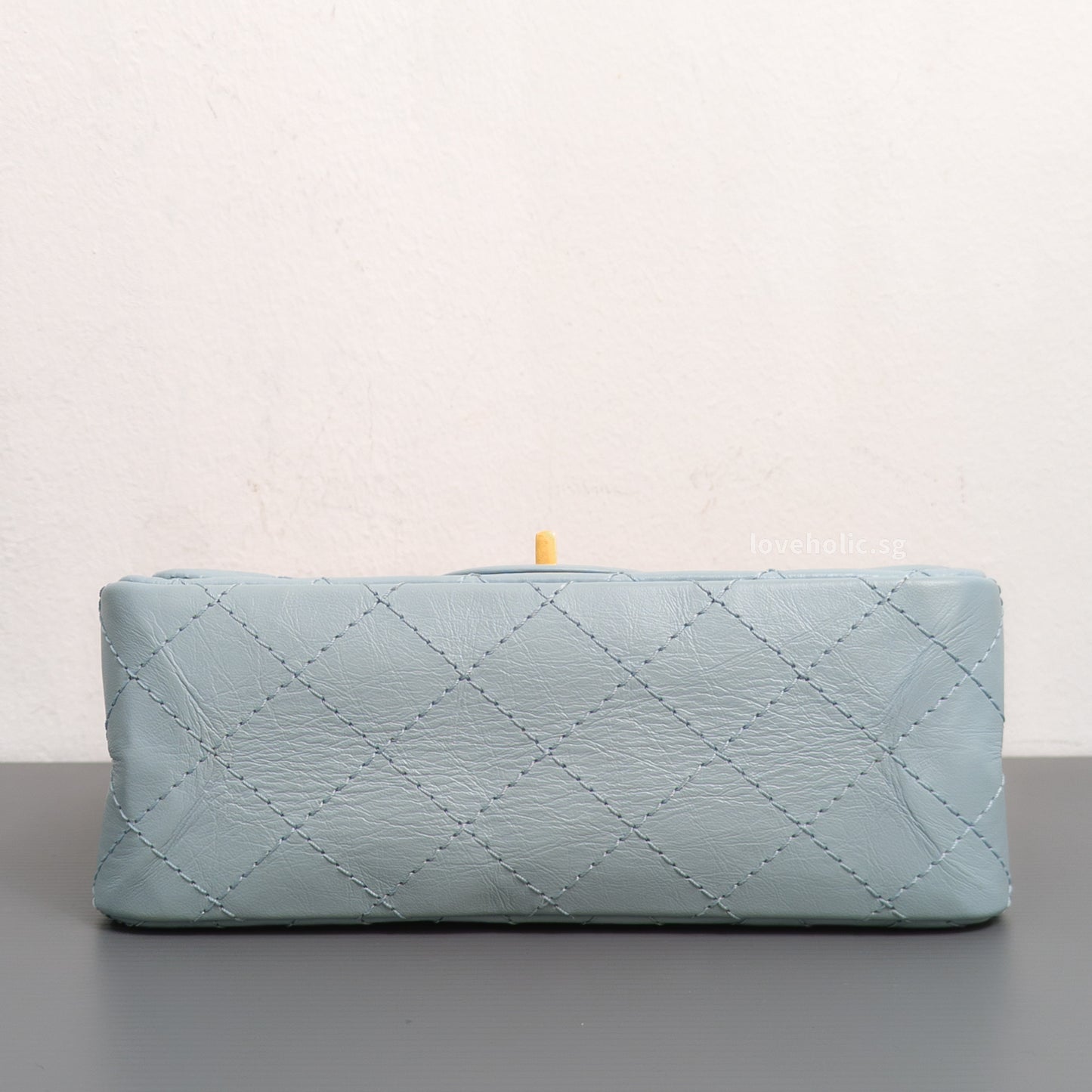 Chanel Reissue 2.55 Mini | Light Blue Calfskin Brushed Gold Hardware-details