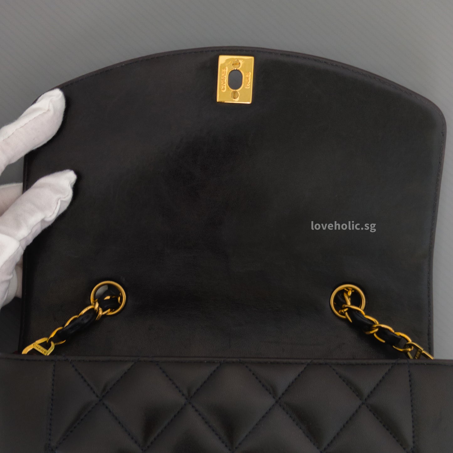 Chanel Diana Small | Black Lambskin 24K Gold Hardware-details
