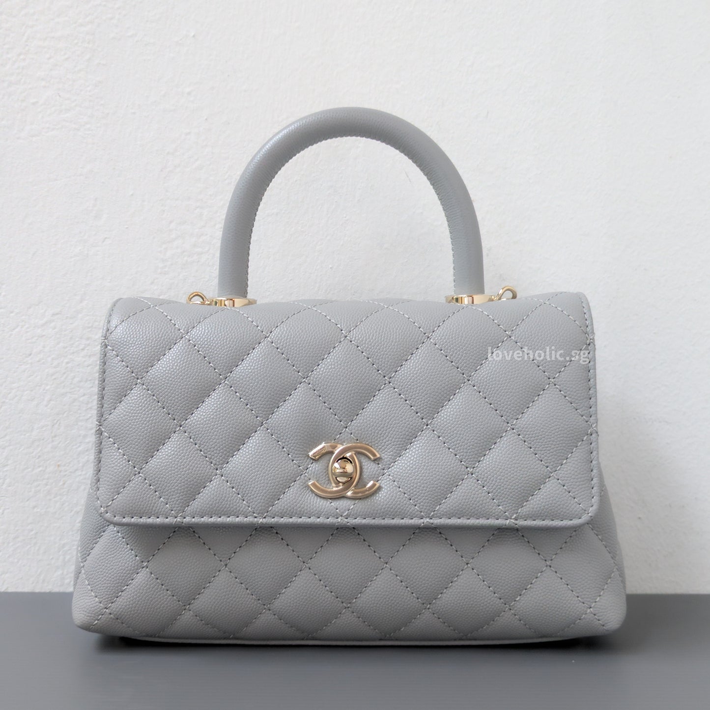 Chanel Coco Handle Small | 24K Grey Caviar Light Gold Hardware-front1