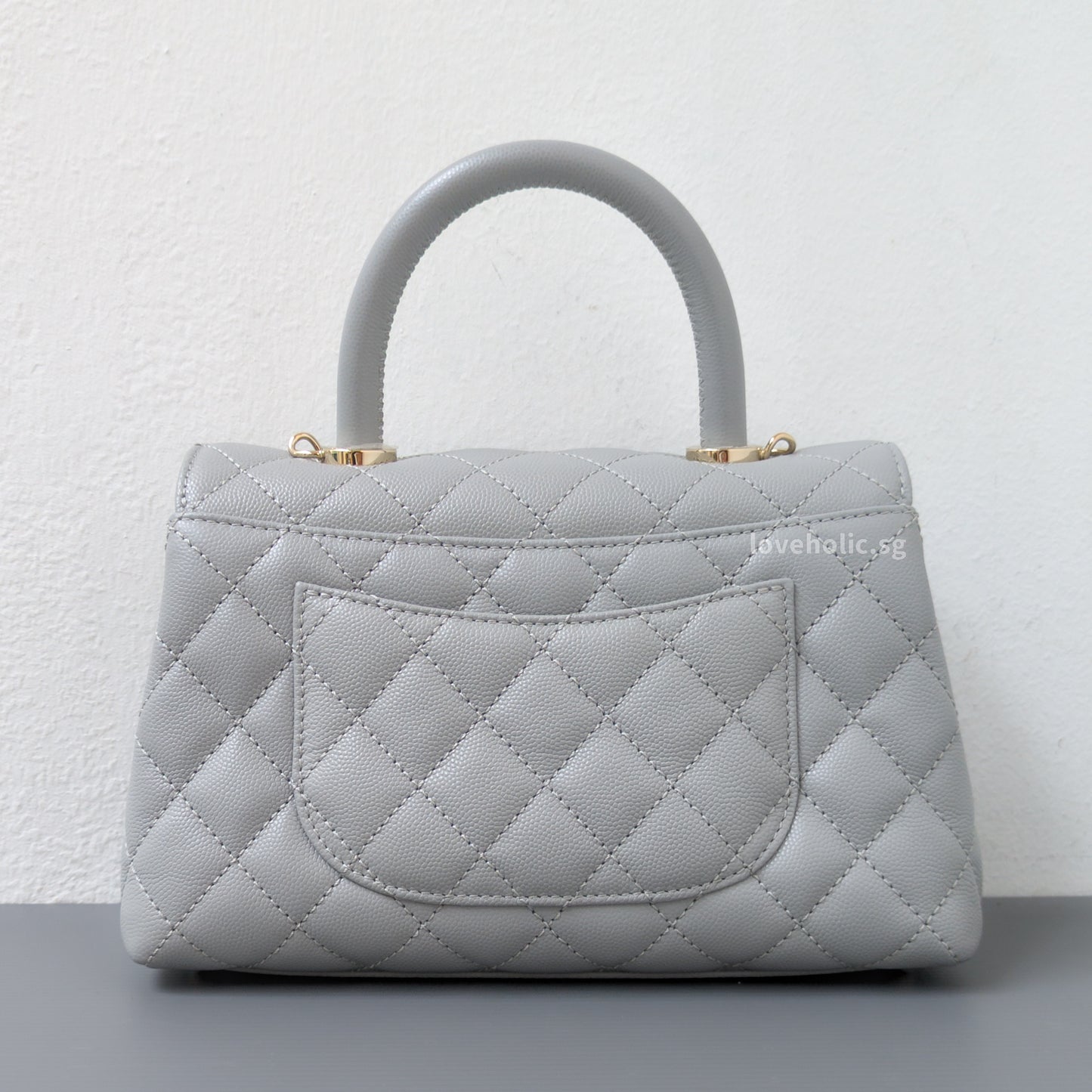 Chanel Coco Handle Small | 24K Grey Caviar Light Gold Hardware-back