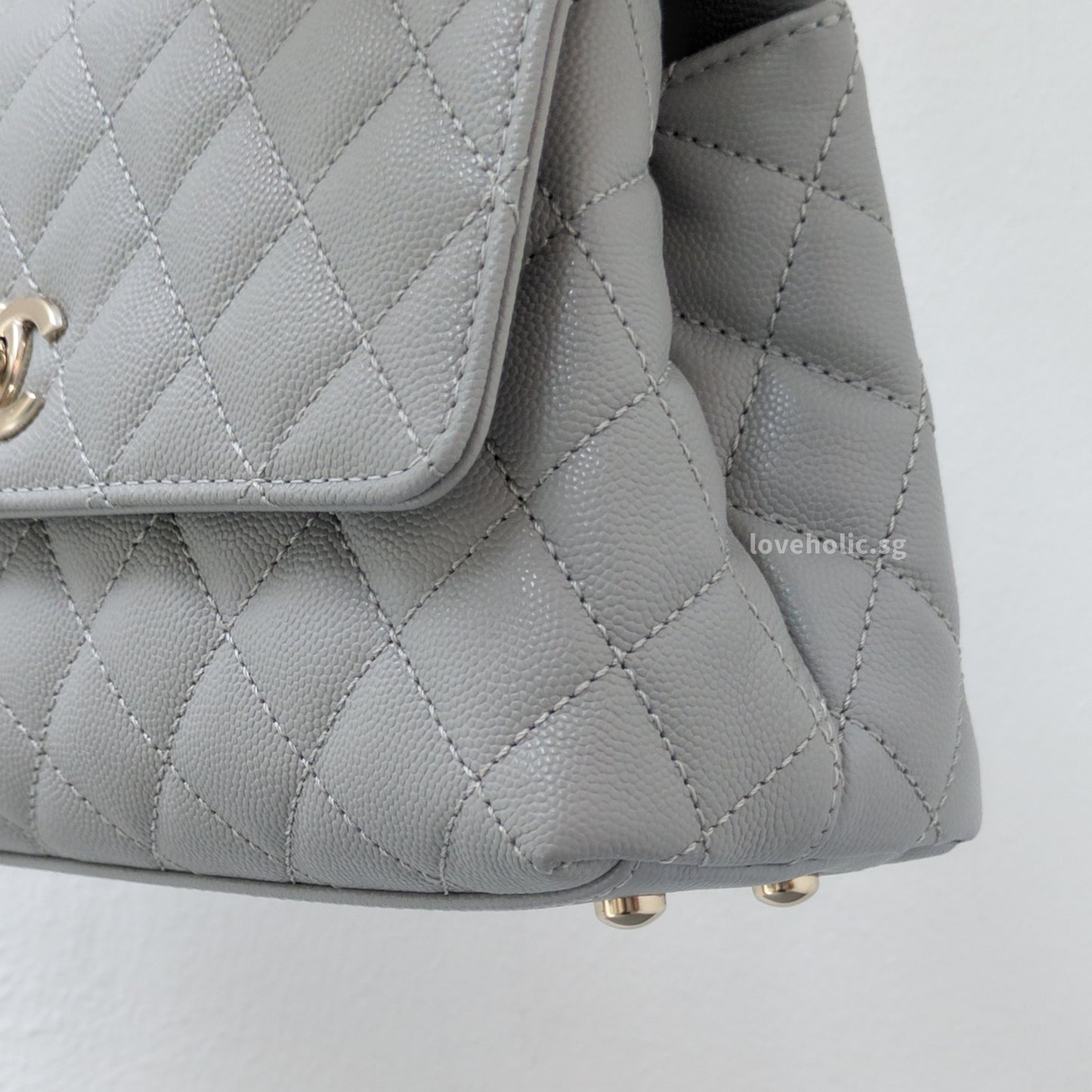 Chanel Coco Handle Small | 24K Grey Caviar Light Gold Hardware-details