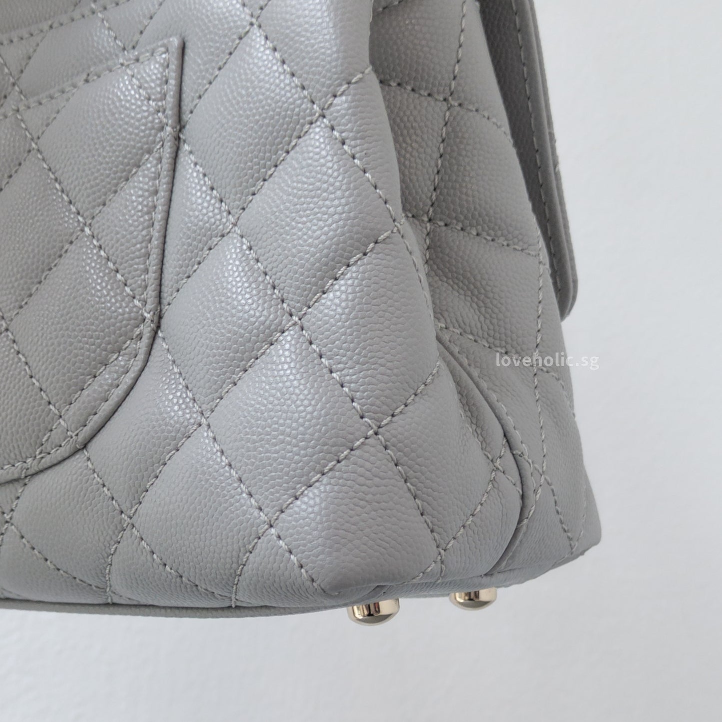 Chanel Coco Handle Small | 24K Grey Caviar Light Gold Hardware-details
