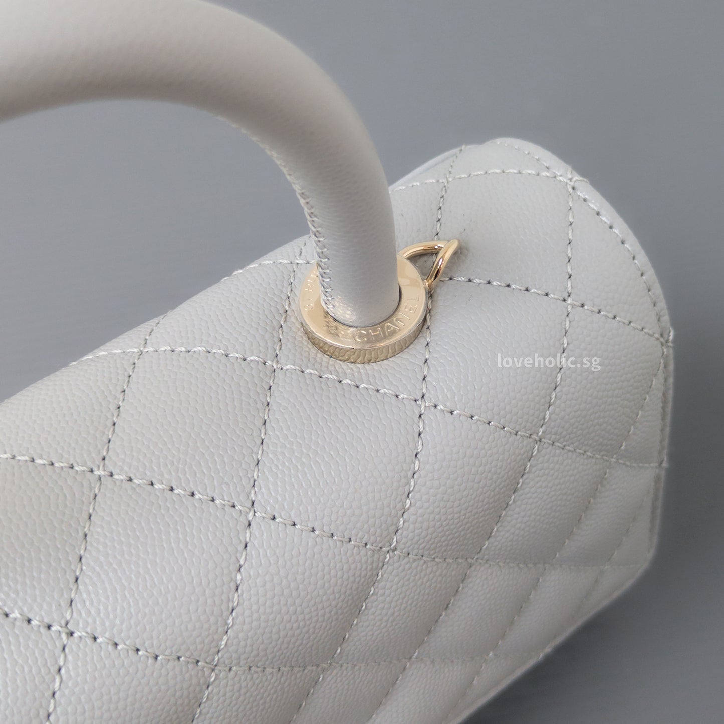 Chanel Coco Handle Small | 24K Grey Caviar Light Gold Hardware-details