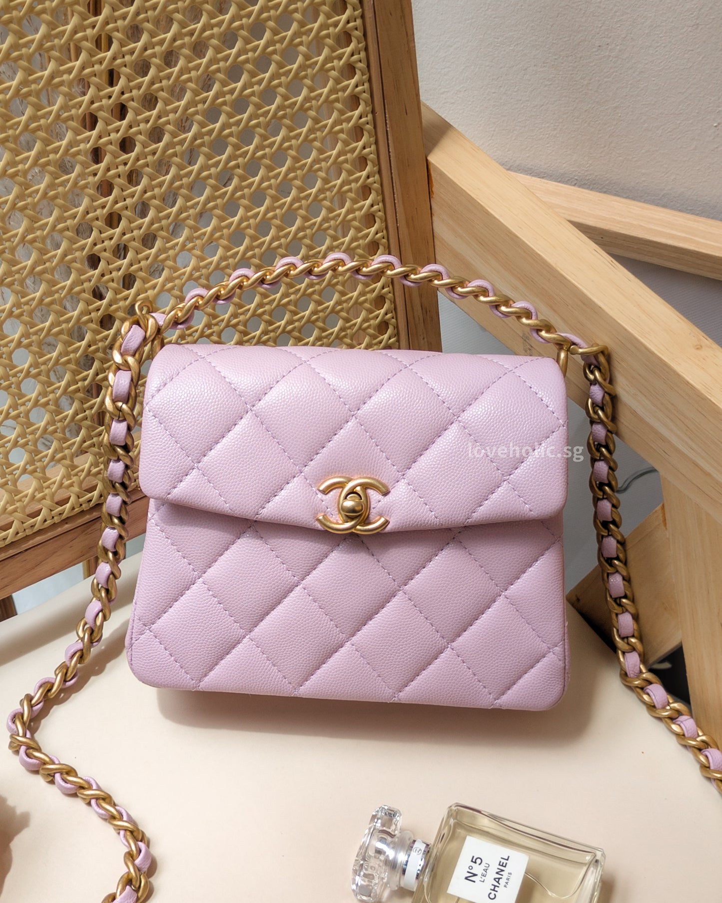 Chanel Seasonal Top Handle Flap Bag 24S Light Pink/Purple Caviar Gold Hardware-front