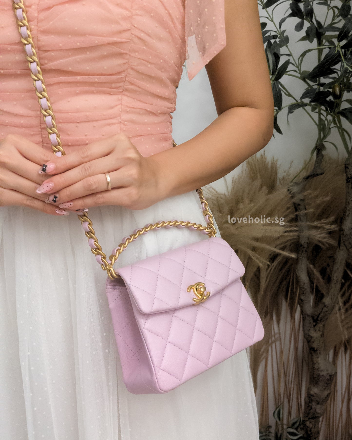Chanel Seasonal Top Handle Flap Bag 24S Light Pink/Purple Caviar Gold Hardware-model
