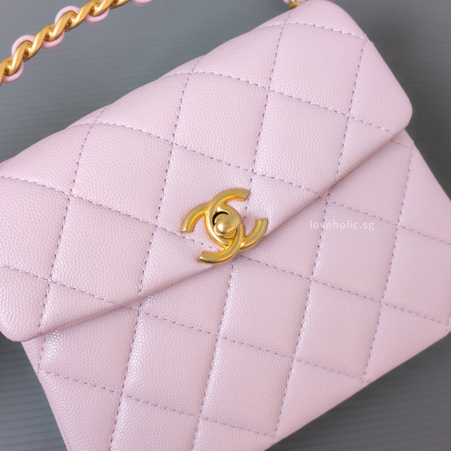 Chanel Seasonal Top Handle Flap Bag 24S Light Pink/Purple Caviar Gold Hardware-details
