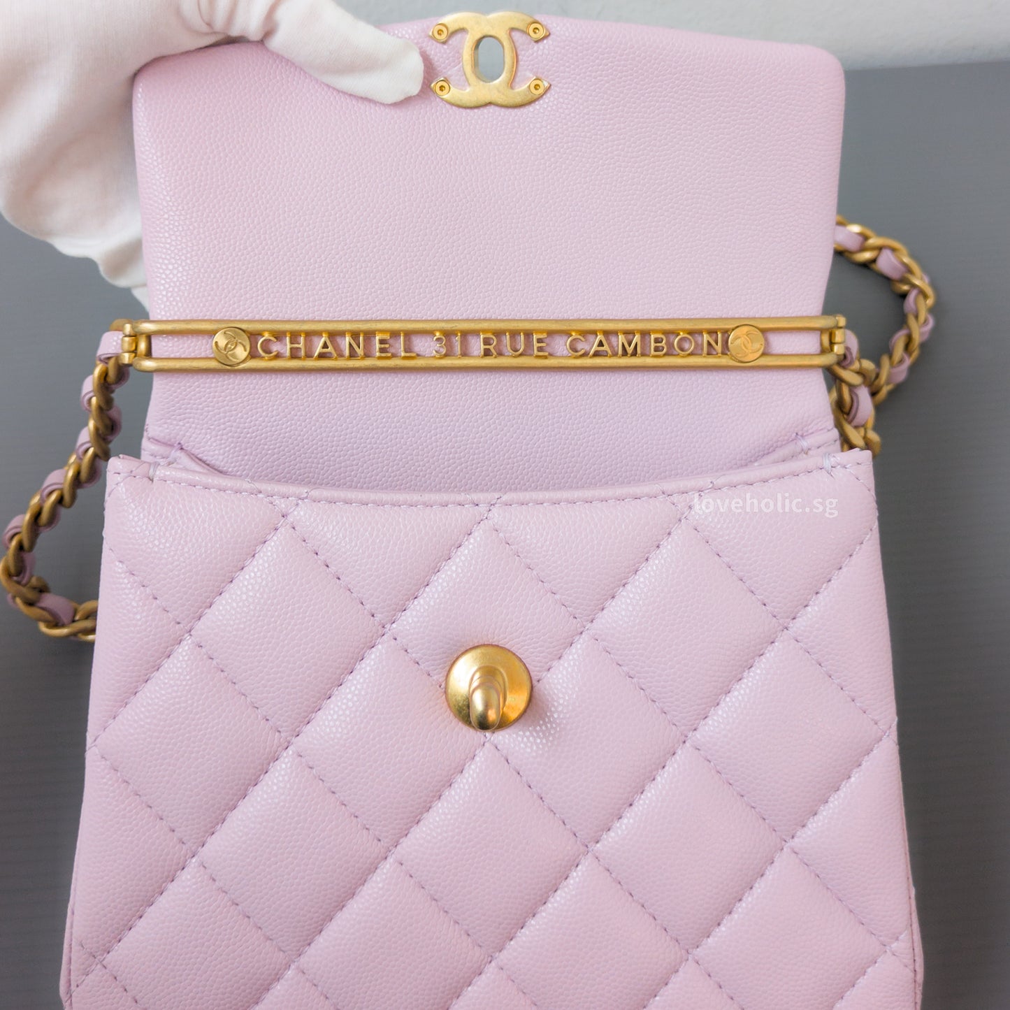 Chanel Seasonal Top Handle Flap Bag 24S Light Pink/Purple Caviar Gold Hardware-details