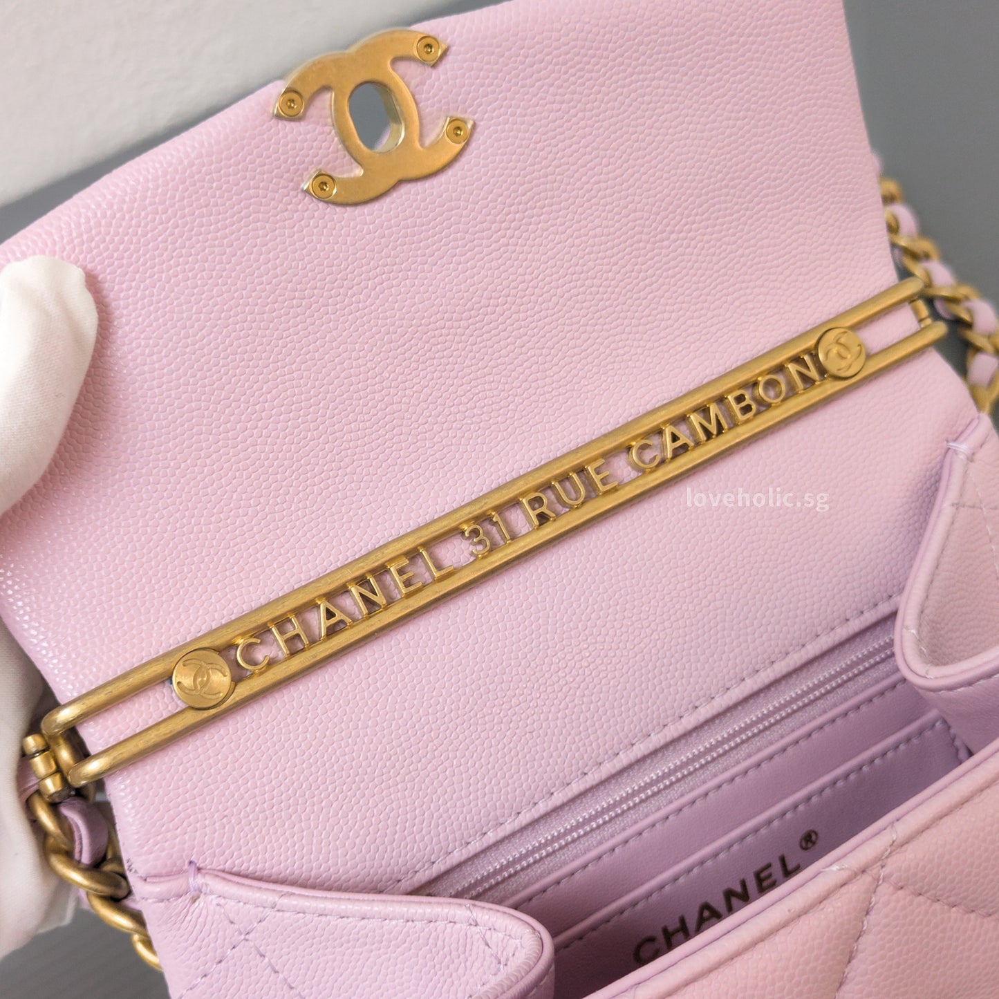 Chanel Seasonal Top Handle Flap Bag 24S Light Pink/Purple Caviar Gold Hardware-details