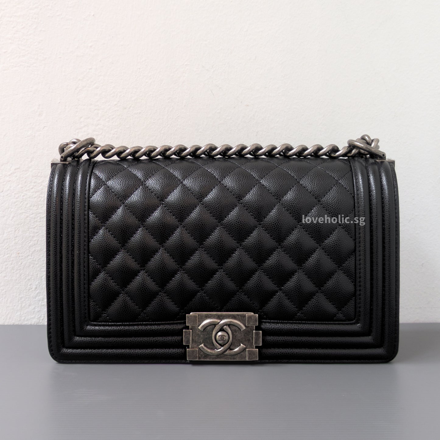 Chanel Boy Medium | Black Caviar Ruthenium Hardware-front1