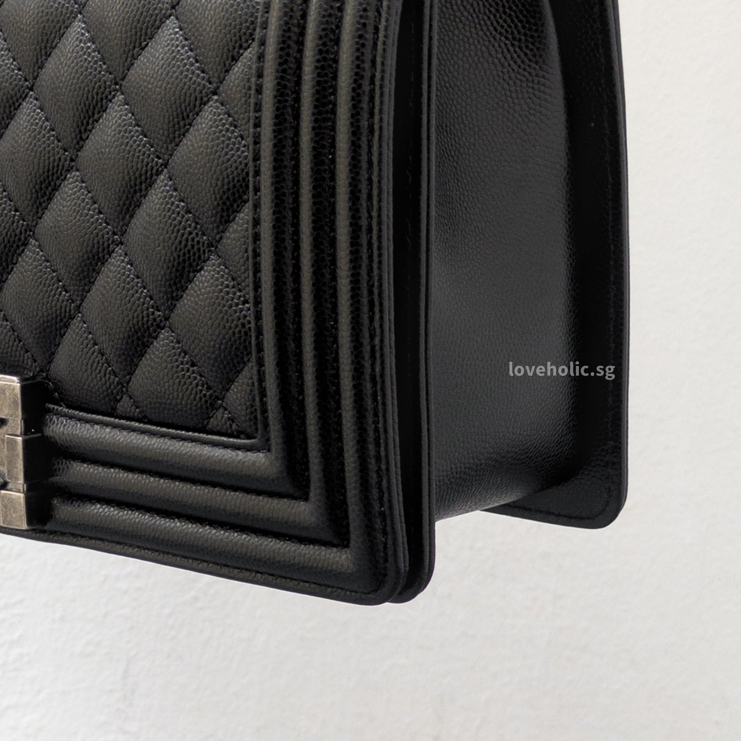 Chanel Boy Medium | Black Caviar Ruthenium Hardware-details