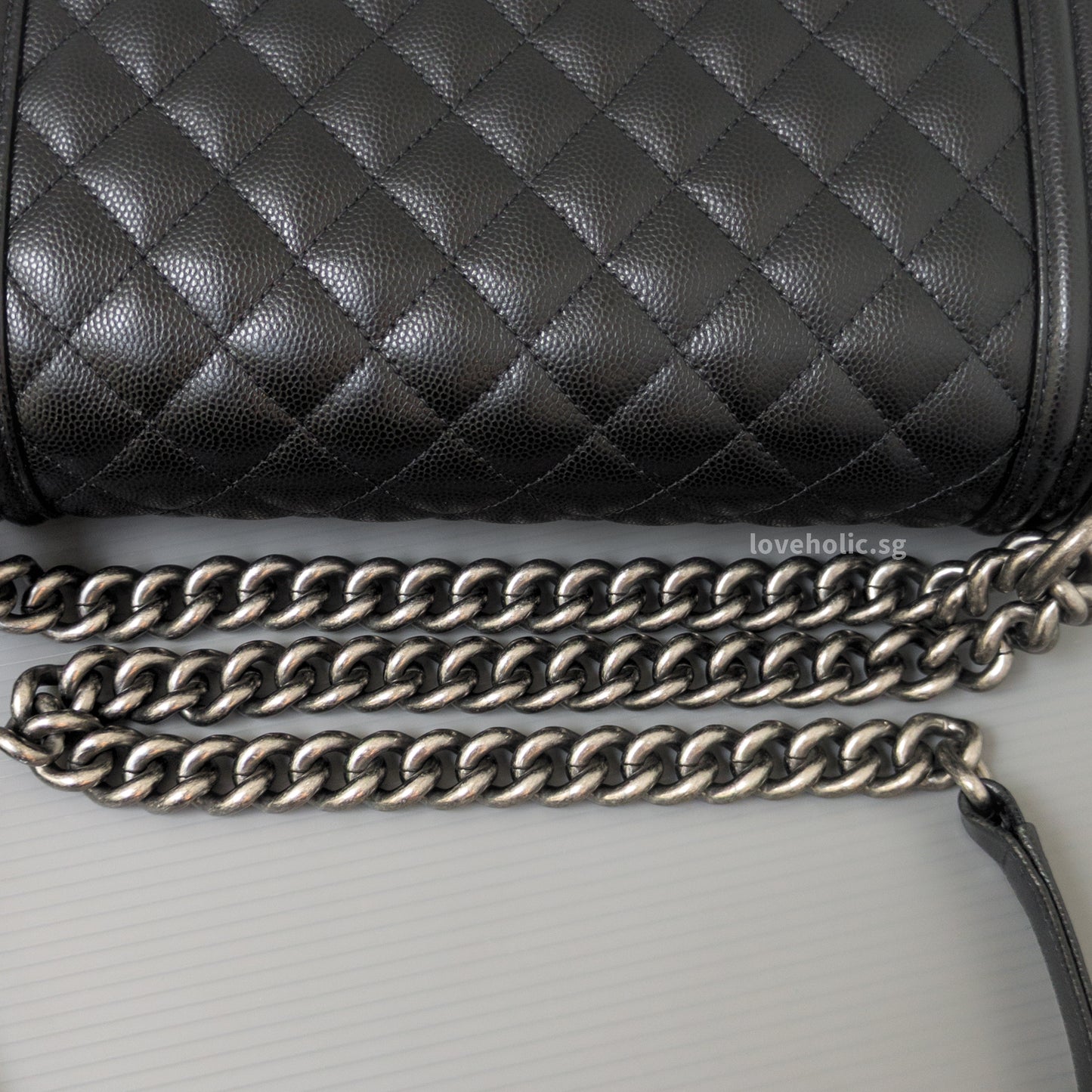 Chanel Boy Medium | Black Caviar Ruthenium Hardware-details