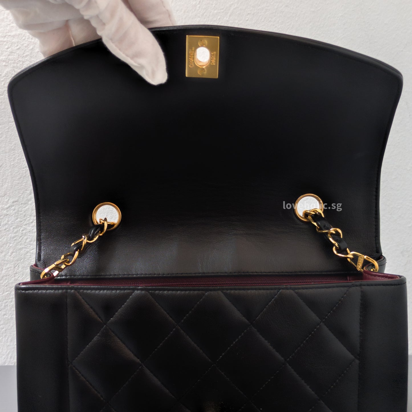 Chanel Diana Small | Black Lambskin 24K Gold Hardware-details