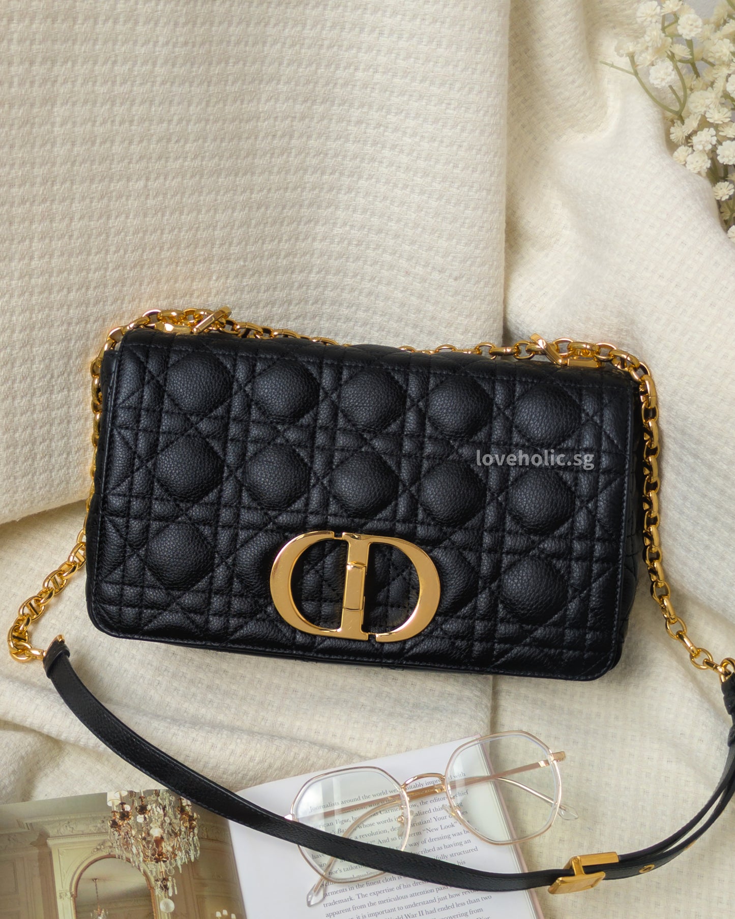 Dior Caro Medium | Black Calfskin Gold Hardware-front