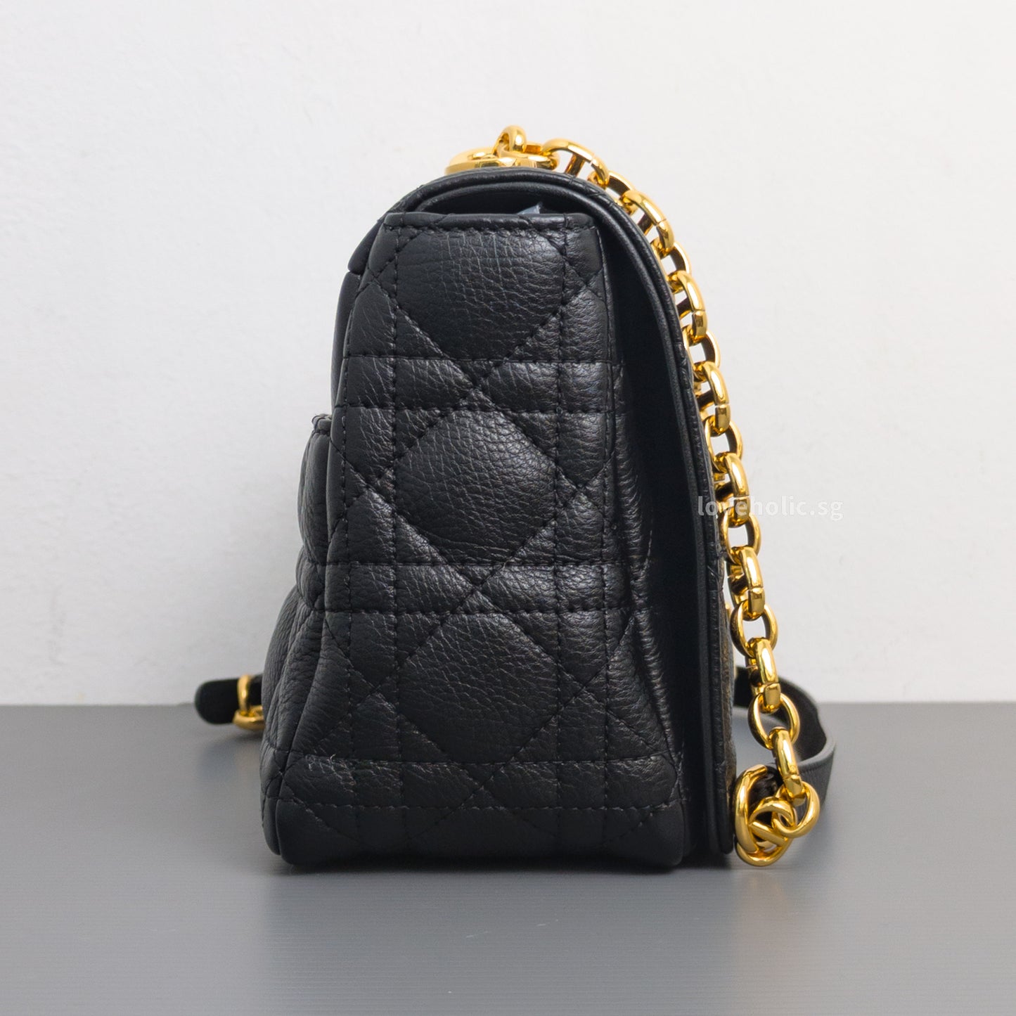 Dior Caro Medium | Black Calfskin Gold Hardware-side