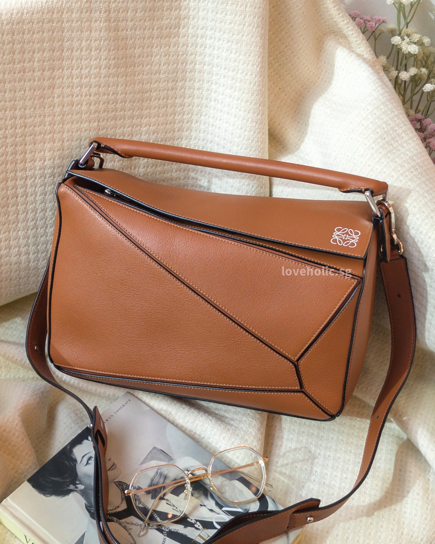 Loewe Puzzle Medium | Tan Calfskin Silver Hardware-front