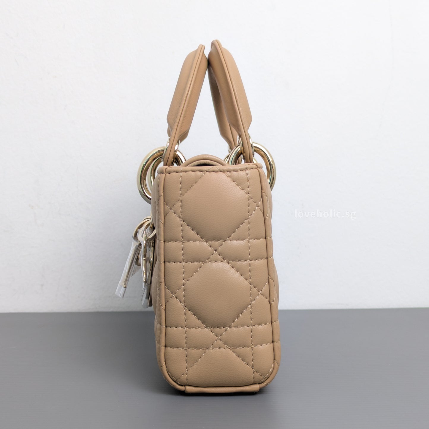 Dior Lady D-Joy Small | Biscuit Lambskin Light Gold Hardware-side