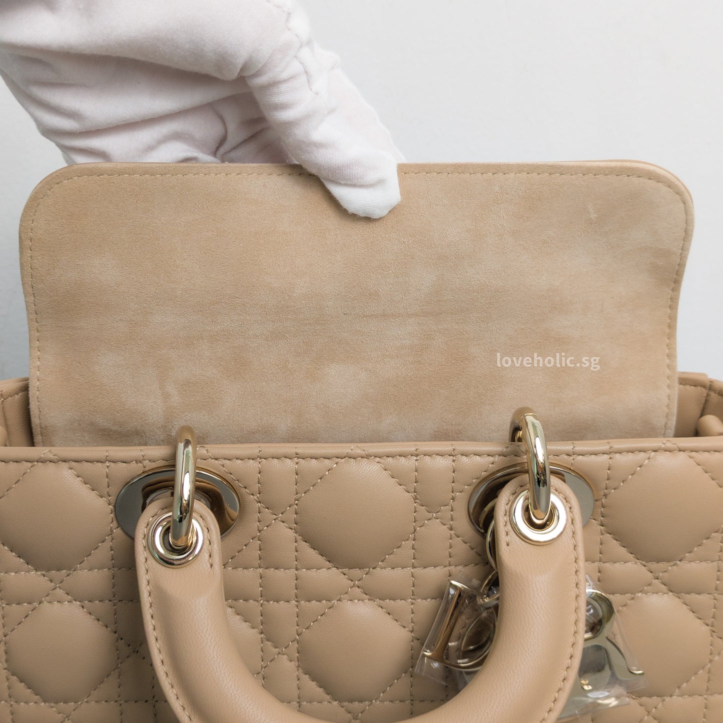 Dior Lady D-Joy Small | Biscuit Lambskin Light Gold Hardware-details