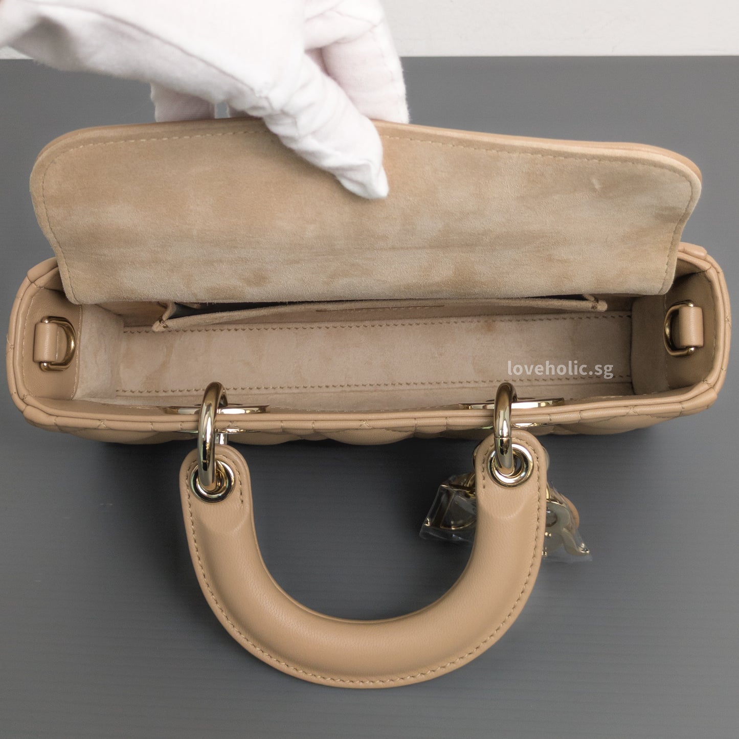 Dior Lady D-Joy Small | Biscuit Lambskin Light Gold Hardware-details