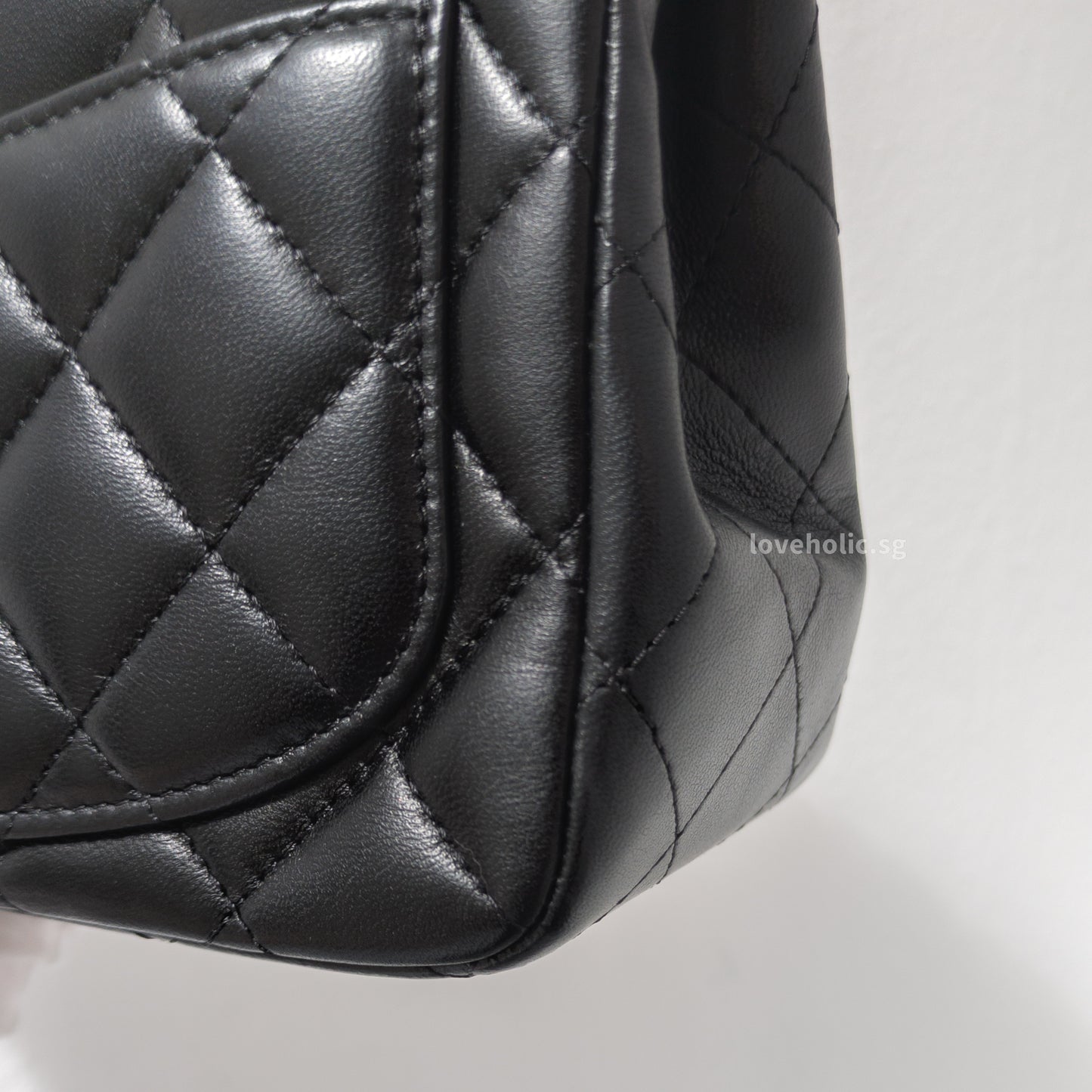Chanel Classic Flap Mini Square | Black Lambskin Silver Hardware-details