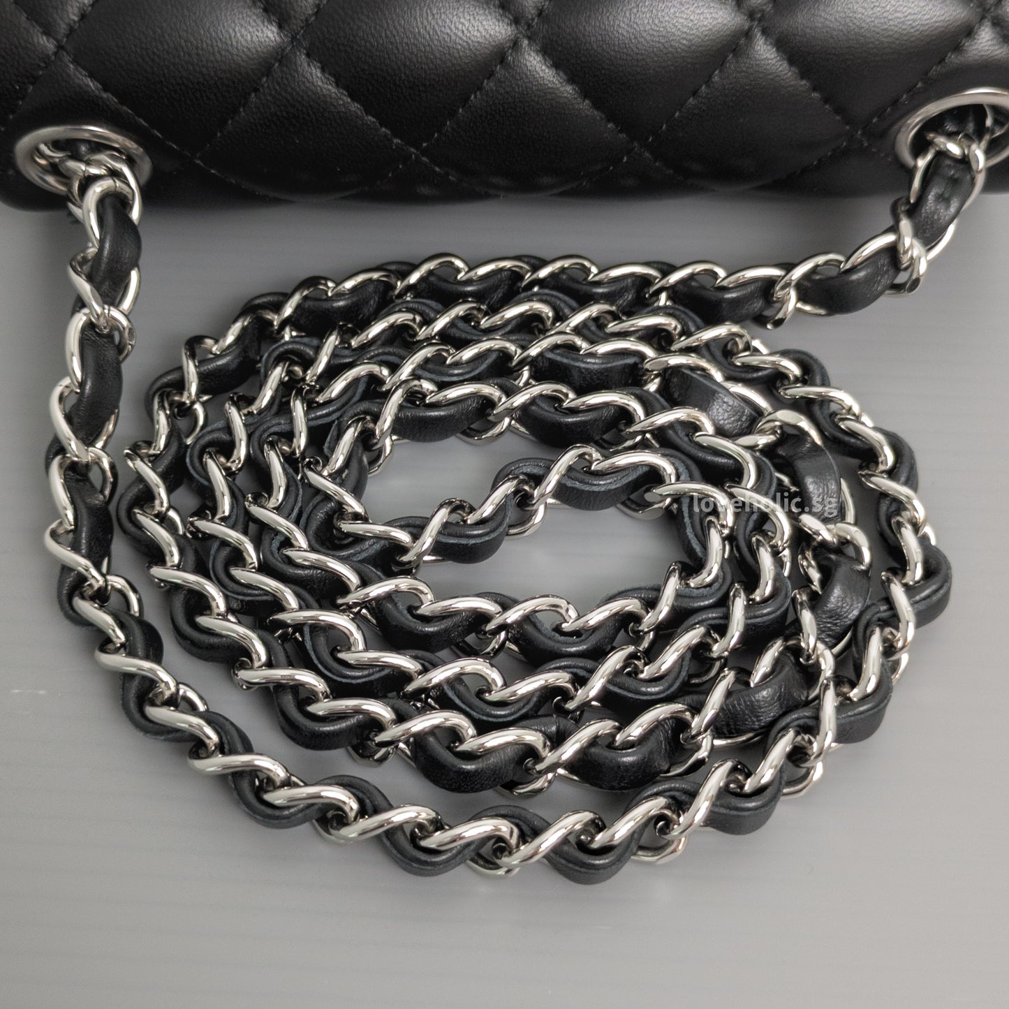 Chanel Classic Flap Mini Square | Black Lambskin Silver Hardware-details