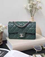 Mini Rectangle Forest Green Lambskin Silver Hardware