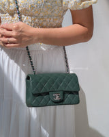 Mini Rectangle Forest Green Lambskin Silver Hardware