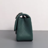 Mini Rectangle Forest Green Lambskin Silver Hardware