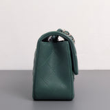 Mini Rectangle Forest Green Lambskin Silver Hardware