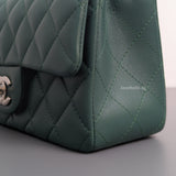 Mini Rectangle Forest Green Lambskin Silver Hardware