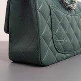 Mini Rectangle Forest Green Lambskin Silver Hardware