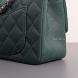 Mini Rectangle Forest Green Lambskin Silver Hardware