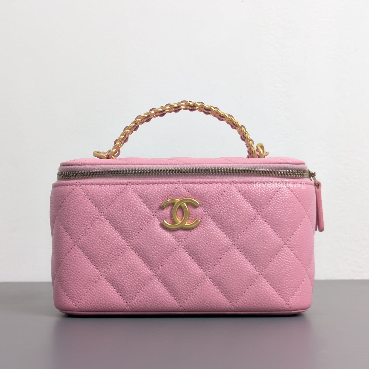 Top Handle Vanity On Chain "Pick Me Up" 22S | Pink Caviar Brushed Gold Hardware