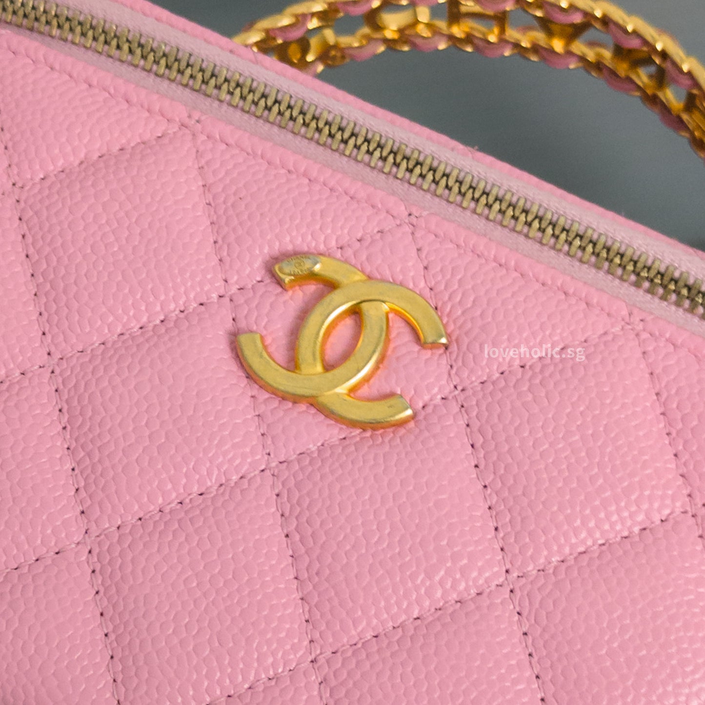 Top Handle Vanity On Chain "Pick Me Up" 22S | Pink Caviar Brushed Gold Hardware